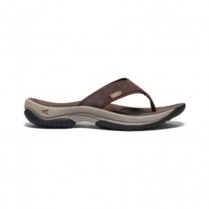 Brown Men Keen Kona Leather Flip Flops | 39105-IJFB