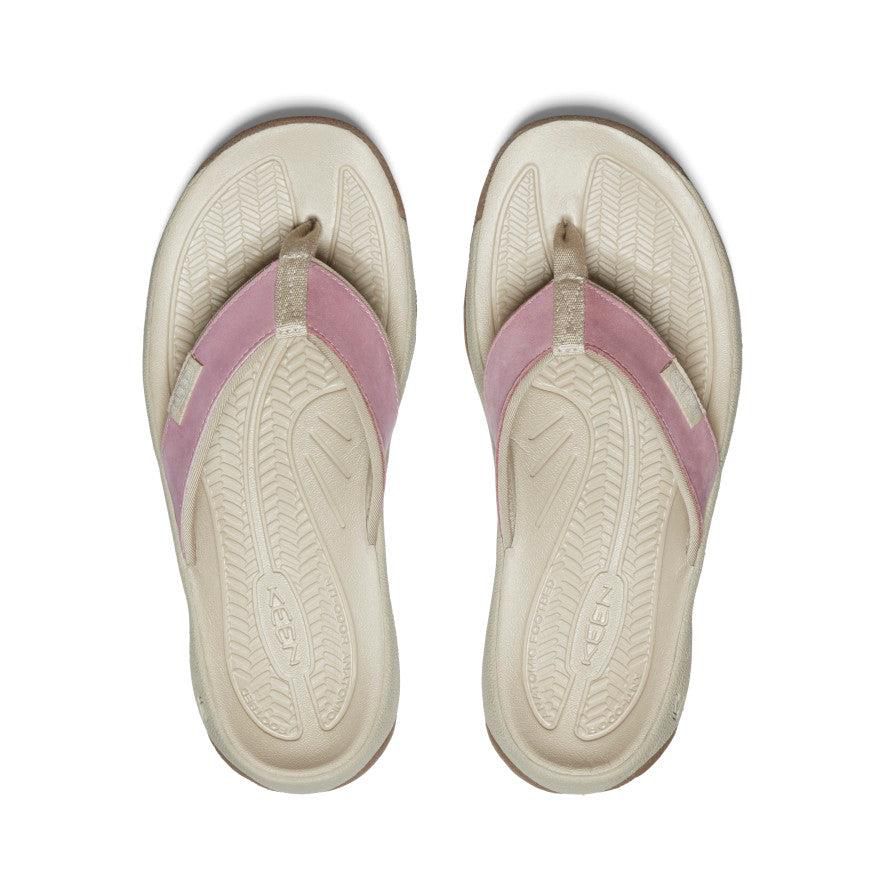 Beige Women Keen Kona Leather Flip Flops | 91382-JCIP