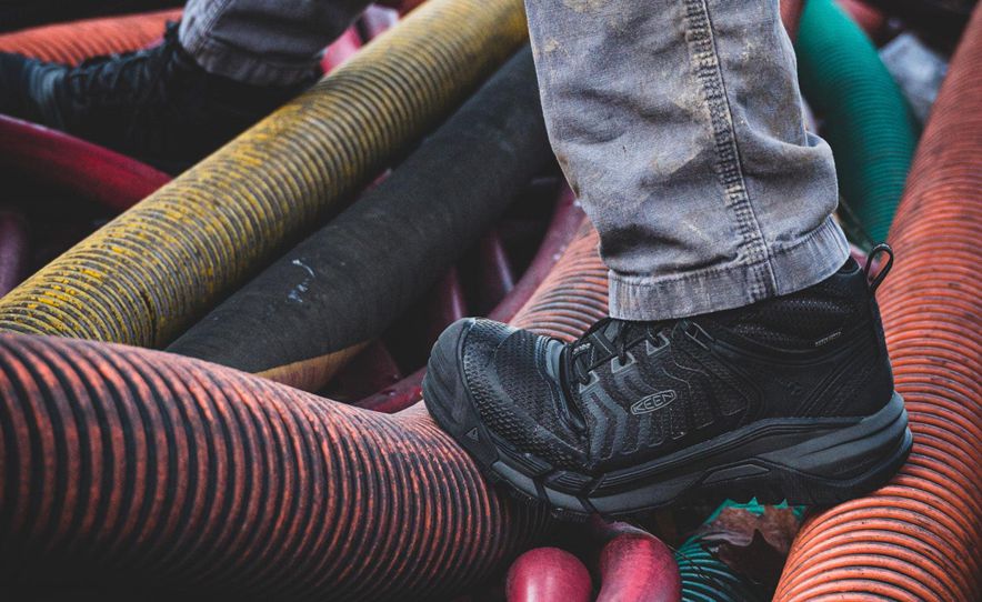 Black Men Keen Kansas City Waterproof Mid (Carbon-Fiber Toe) Work Boots | 20739-OVFN