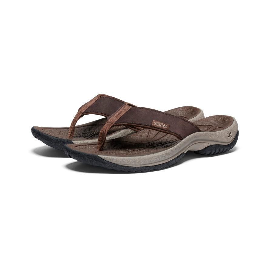 Brown Men Keen Kona Leather Flip Flops | 39105-IJFB