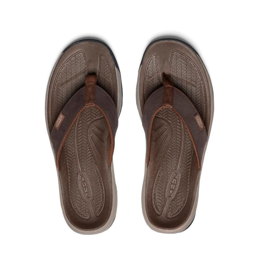 Brown Men Keen Kona Leather Flip Flops | 39105-IJFB